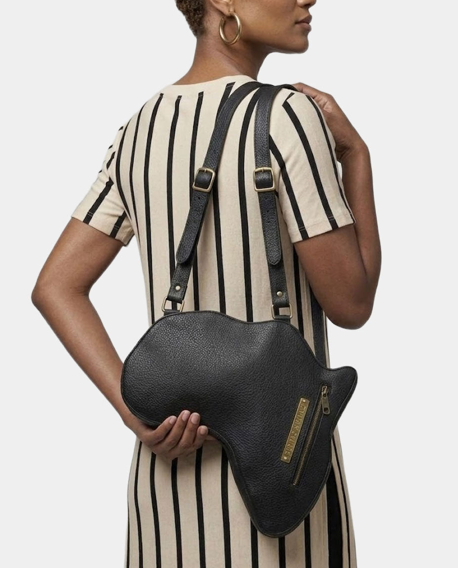 Africa Bag / Backpack - Black Leather (Medium)