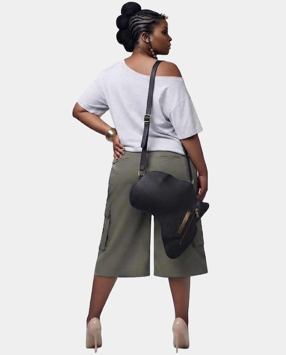 Africa shaped Bag / Backpack- Black Leather (Large) ...