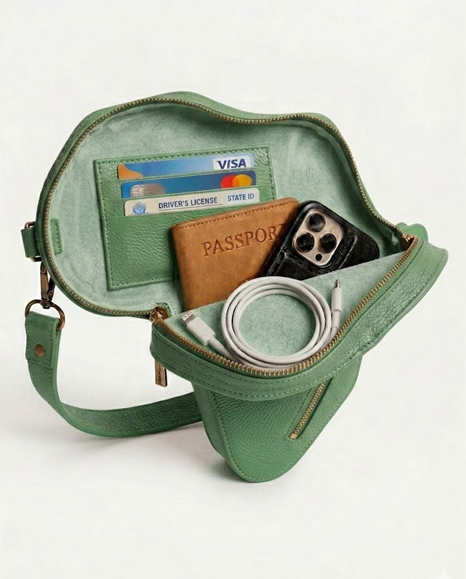 🌱 VEGAN Africa Fanny Pack/ CrossBody Bag - Moringa Green Vegan Leather (NEW)