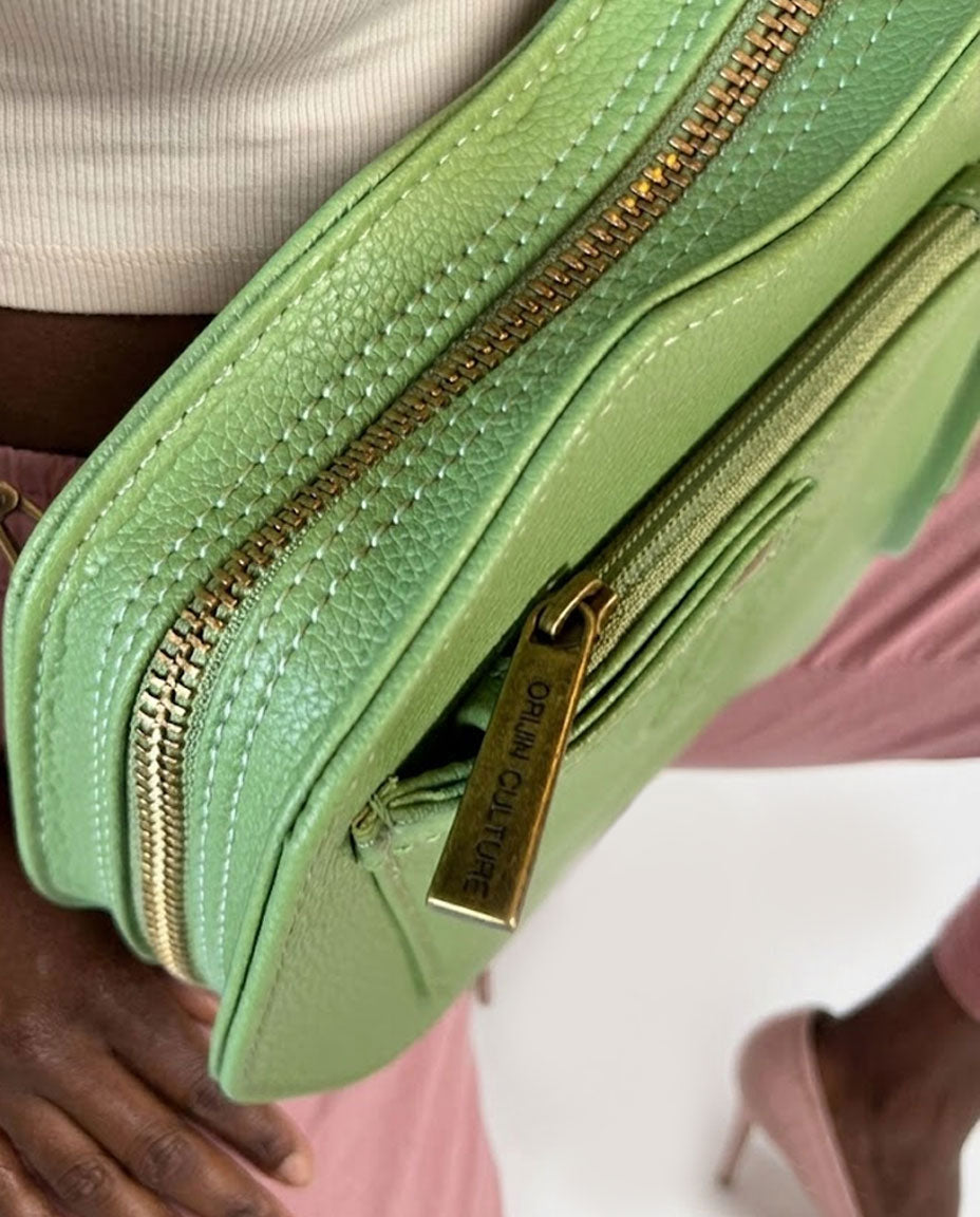 🌱 VEGAN Africa Fanny Pack/ CrossBody Bag - Moringa Green Vegan Leather (NEW)