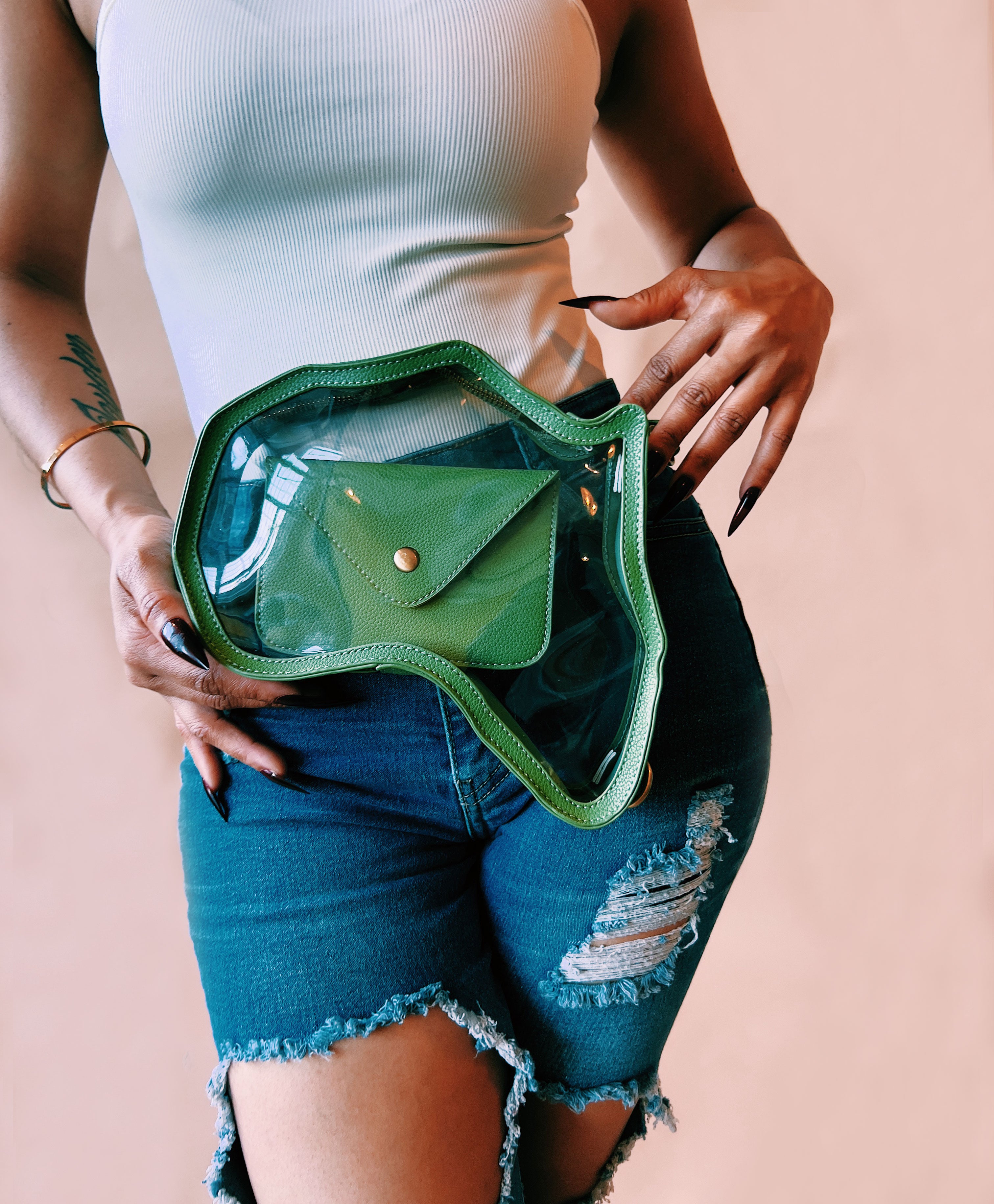 Clear Africa Fanny Pack/ CrossBody Bag- Green Leather