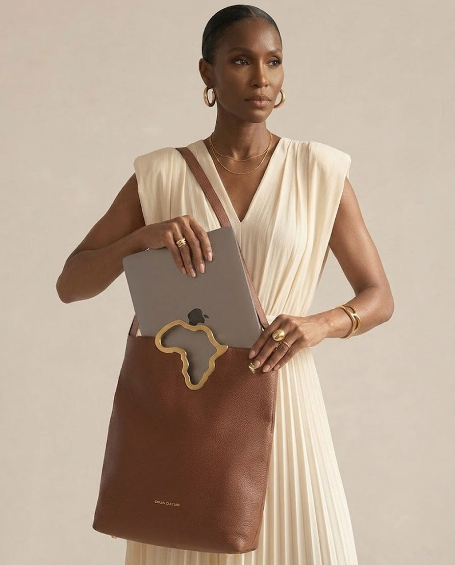 Africa Tote Bag | Coco Brown Full-Grain Leather Convertible Clutch