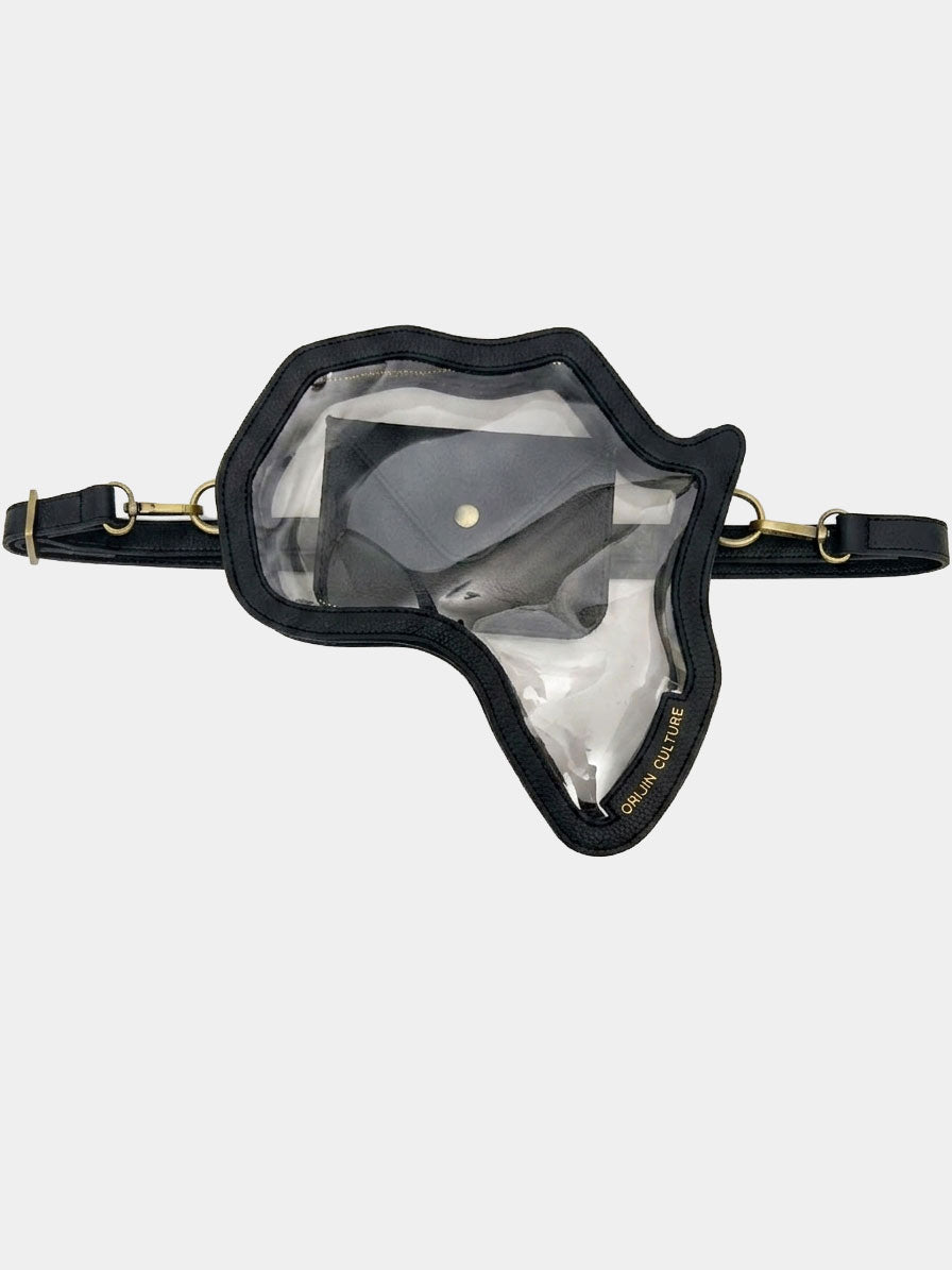 NEW! Clear Africa Fanny Pack/ CrossBody Bag- Black Leather