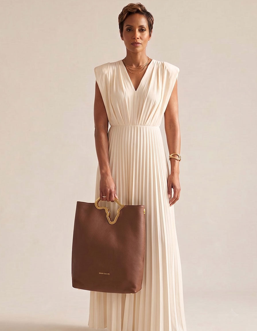 Africa Tote Bag | Coco Brown Full-Grain Leather Convertible Clutch