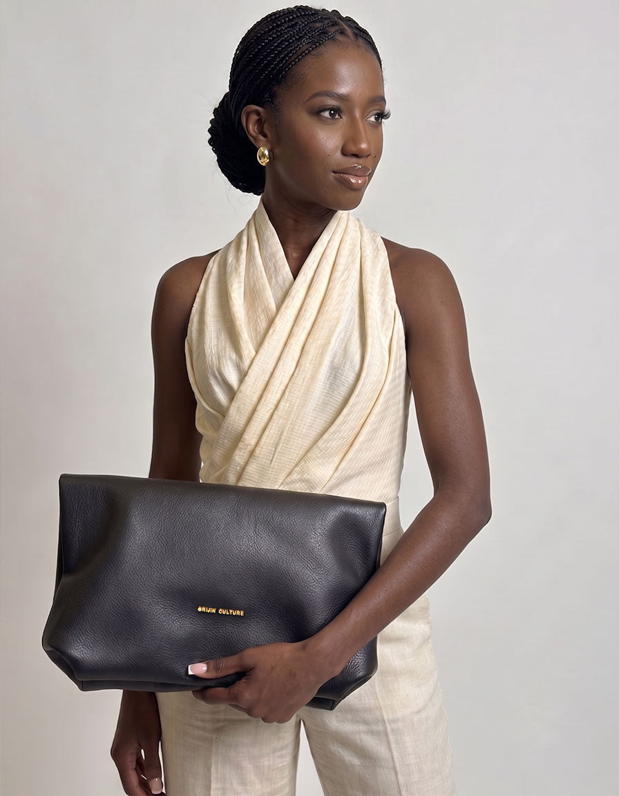 バッグ oru Africa Tote Bag | Nubia Black Full-Grain Leather Convertible Clutch