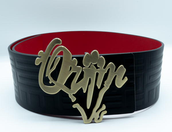 Orijin Logo Reversible Wide Leather Belt (Black/Red) - SHOP | Orijin Culture 