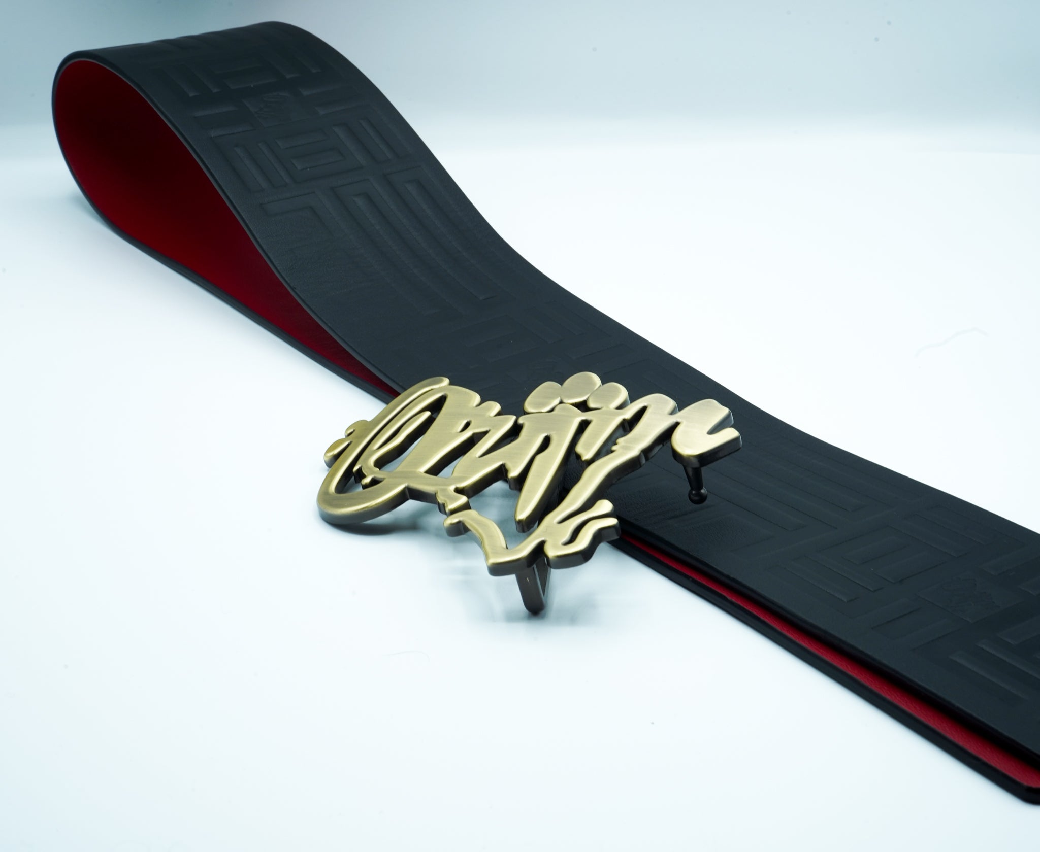 Orijin Logo Reversible Wide Leather Belt (Black/Red) - SHOP | Orijin Culture 