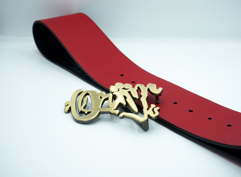 Orijin Logo Reversible Wide Leather Belt (Black/Red) - SHOP | Orijin Culture 