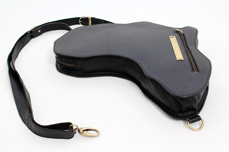 Africa shaped Bag / Backpack- Black Leather (Large)
