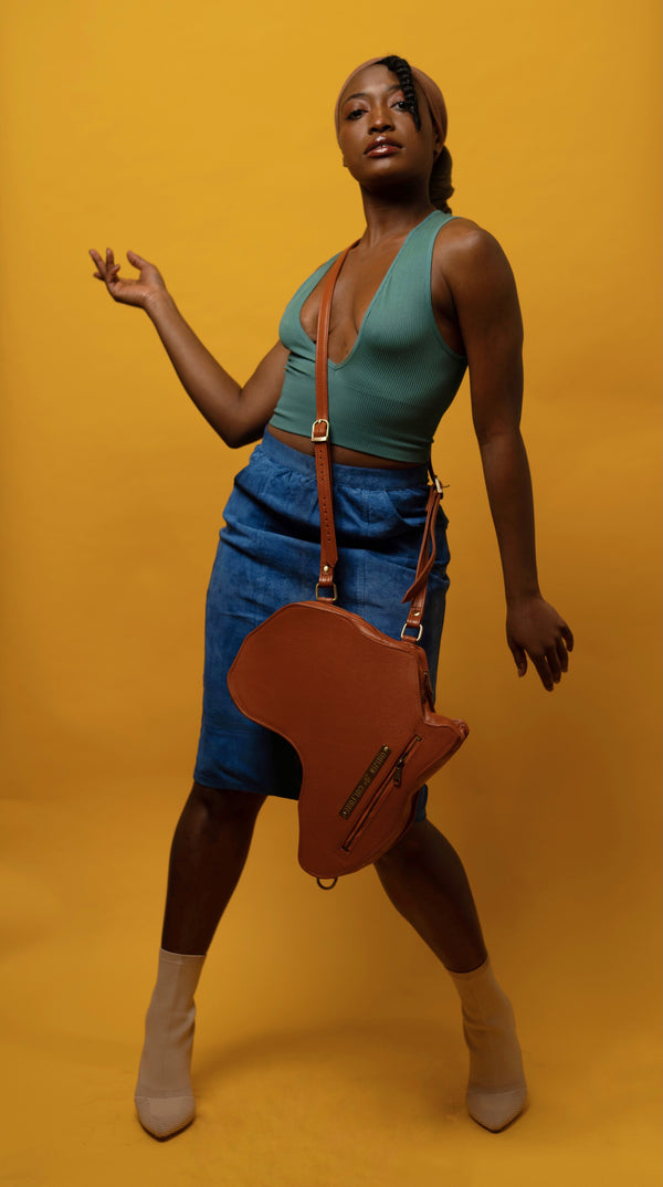Africa Shaped Bag / Backpack- Brown Leather (M) | Alkebulan Collection . - SHOP | Orijin Culture 