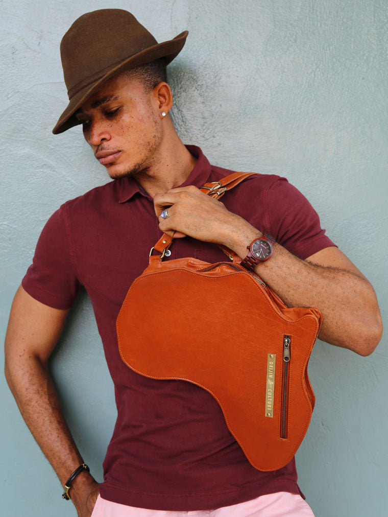 Africa Bag / Backpack- Brown Leather (L) | Alkebulan Collection - SHOP | Orijin Culture 